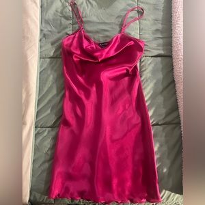 bebe SATIN COWL NECK SLIP MINI DRESS